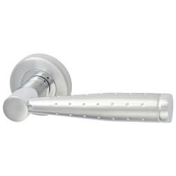 M Marcus Polished/Satin Chrome Dimple Door Handles on Round Rose - Roda Range