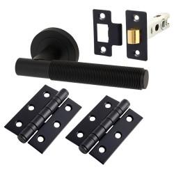 Altro Matt Black Reeded Latch Door Handles Pack - Lily Range
