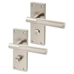 Altro Satin Nickel Knurled Bathroom Door Handles - Remi Range - 155 x 55mm