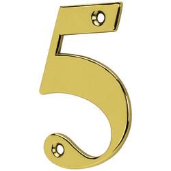 79mm Screw Fix Door Numeral - 5 - Polished Brass Effect
