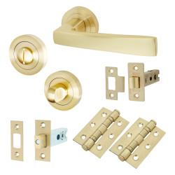 Altro Satin Brass Bathroom Deadbolt Lock Door Handles on Rose Pack - Ivy Range