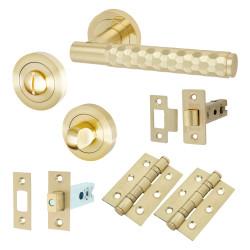 Altro Satin Brass Honeycomb Bathroom Deadbolt Lock Door Handles on Rose Pack - Cara Range