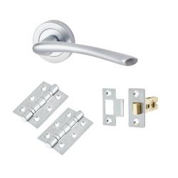 Touchpoint Satin Chrome Latch Door Handles on Rose Pack - Rimini Range