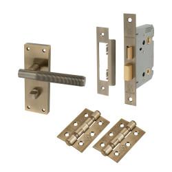 Altro Antique Brass Reeded Bathroom Lock Door Handles Pack - Lily Range
