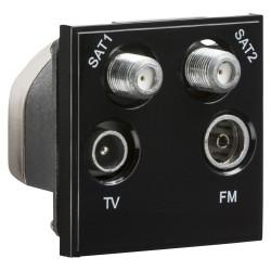 Knightsbridge 1 Gang TV + 2 x F type Satellite + FM/DAB Quadplexer Euro Module - Black