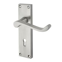 Touchpoint Satin Chrome Budget Scroll Keyhole Lock Door Handles - Mia Range - 153 x 42mm