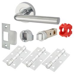 Jigtech Polished Chrome Latch Door Handles on Rose Pack - Passage - Riva Range