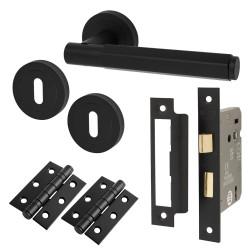 Altro Matt Black Hexagonal 3 Lever Sashlock Door Handles on Rose Pack - Juno Range