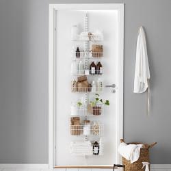 elfa Wardrobe & Over Door Storage Kit - 1 x Twin Slot Wall Upright & 7 x Wire Baskets - White