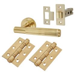 Altro Satin Brass Knurled Latch Door Handles Pack - Remi Range