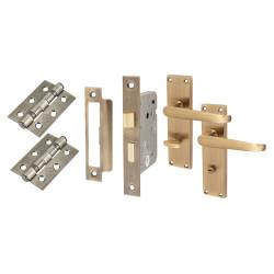 Touchpoint Antique Brass Victorian Straight Bathroom Lock Door Handles Pack