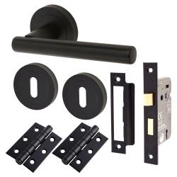 Touchpoint Matt Black 3 Lever Sashlock Door Handles on Rose Pack - Ella Range