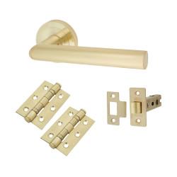 Altro Satin Brass Latch Door Handles on Rose Pack - Emily Range