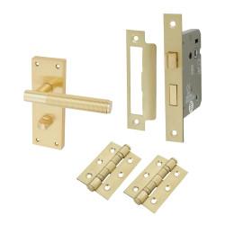Altro Satin Brass Reeded Bathroom Lock Door Handles Pack - Lily Range