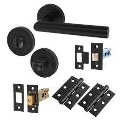 Altro Matt Black Bathroom Deadbolt Lock Door Handles on Rose Pack - Emily Range