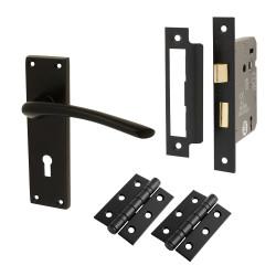Touchpoint Matt Black 3 Lever Sashlock Door Handles Pack - Rimini Range