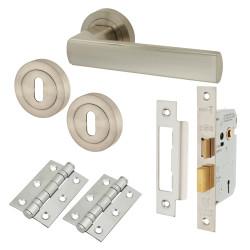Altro Satin Nickel 3 Lever Sashlock Door Handles on Rose Pack - Zara Range