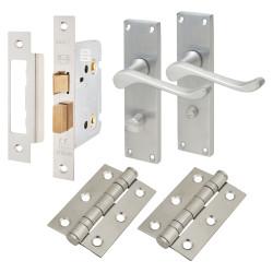 Touchpoint Satin Chrome Victorian Scroll Bathroom Lock Door Handles Pack