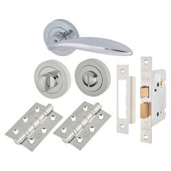 Touchpoint Polished Chrome Bathroom Lock Door Handles on Rose Pack - Morgan Range
