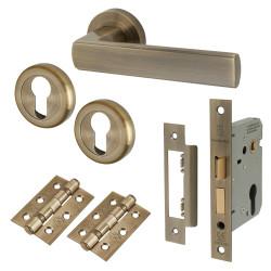 Altro Antique Brass Euro Lock Door Handles on Rose Pack - Zara Range