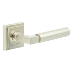 Burlington by Frelan Satin Nickel Fire Rated Door Handles on Square Stepped Rose - Westminster Range
