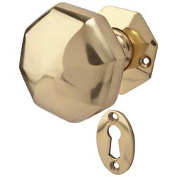 Altro Polished Brass Old English Heavy Pattern Hex Mortice Door Knob - 58mm Rose Diameter