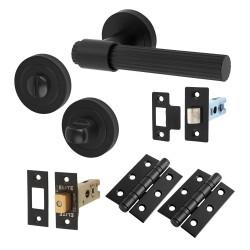 Altro Matt Black Lines Bathroom Deadbolt Lock Door Handles on Rose Pack - Eva Range