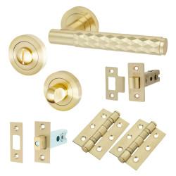 Altro Satin Brass Diamond Bathroom Deadbolt Lock Door Handles on Rose Pack - Luna Range