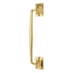 Traditional Polished Brass Heavy Cast Offset Door Pull Handle - Screw Fix - 250mm Centres