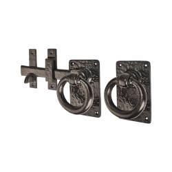 Olde Forge Tudor Style Ring Gate Latch - 190mm Throw - Metalized Antique Black Iron