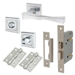 Altro Satin Chrome Bathroom Lock Door Handles on Square Rose Pack - Spirit Range
