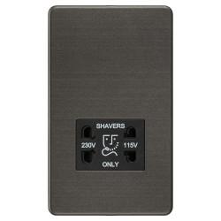 Knightsbridge 115/230V Screwless Flat Plate Dual Voltage Shaver Socket - Smoked Bronze/Black