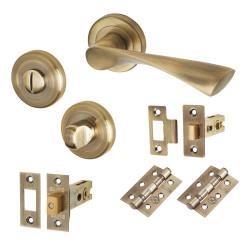 Altro Antique Brass Bathroom Deadbolt Lock Door Handles on Rose Pack - Knightsbridge Range