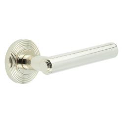 Burlington by Frelan Polished Nickel Fire Rated Door Handles on Round Reeded Rose - Richmond Range