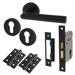 Altro Matt Black Euro Lock Door Handle on Rose Pack - Emily Range