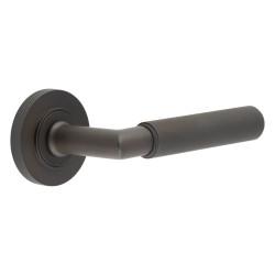 Burlington by Frelan Dark Bronze Knurled Fire Rated Door Handles on Round Knurled Rose - Piccadilly Range