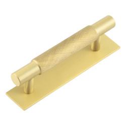 Hoxton by Frelan Taplow 18mm Knurled T-Bar Cabinet Pull Handle on Plain Backplate - 96mm c/c - Satin Brass