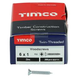 TIMCO Twin Threaded Pozi Countersunk Wood Screws - 6 x 1" - Zinc Plated - Pack of 200