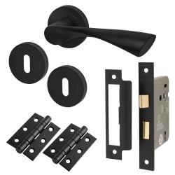 Altro Matt Black 3 Lever Sashlock Door Handles on Rose Pack - Knightsbridge Range