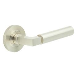 Burlington by Frelan Satin Nickel Fire Rated Door Handles on Round Knurled Rose - Westminster Range