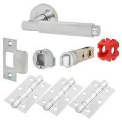 Jigtech Polished Chrome Knurled Latch Door Handles on Rose Pack - Passage - Textura Range