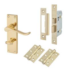 Touchpoint Polished Brass Budget Scroll Bathroom Lock Handles Pack - Mia Range