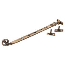 Altro Cast Open Curl Casement Window Stay - 12"/300mm Length - Antique Brass