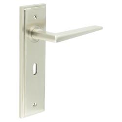Burlington by Frelan Satin Nickel Fire Rated Keyhole Lock Door Handles - Mayfair - 200 x 55mm