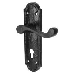 Olde Forge Antique Black Iron Scroll Keyhole Lock Door Handles - Turnberry Range - 170 x 45mm
