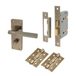 Altro Antique Brass Lines Bathroom Lock Door Handles Pack - Nova Range