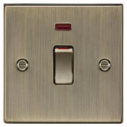 Knightsbridge 45A 1 Gang Double Pole Cooker Switch with Neon - Antique Brass
