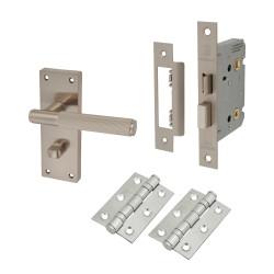 Altro Satin Nickel Lines Bathroom Lock Door Handles Pack - Nova Range