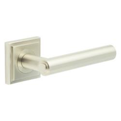 Burlington by Frelan Satin Nickel Fire Rated Door Handles on Round Stepped Rose - Richmond Range