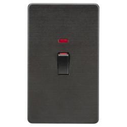 Knightsbridge 45A 2 Gang Screwless Double Pole Cooker Switch with Neon - Smoked Bronze